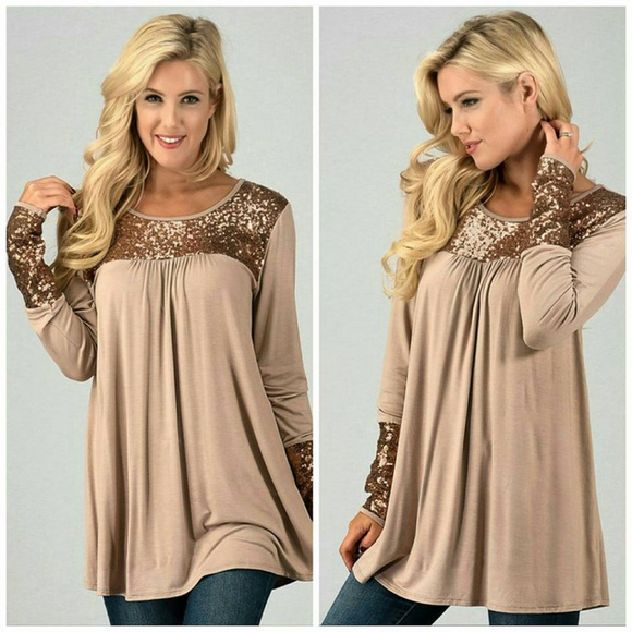 Long Sleeve Sequin Detail Top - Picture 1 of 4